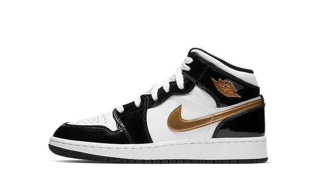 Air Jordan 1 Mid SE GS Black Gold Patent Leather BQ6931 007